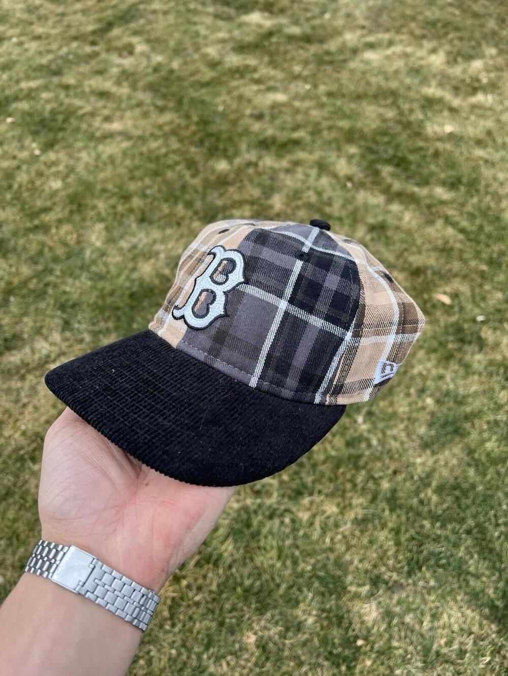 New Era Boston Red Sox Multi Panel Tartan Plaid High Crown Strap Back Hat NWT